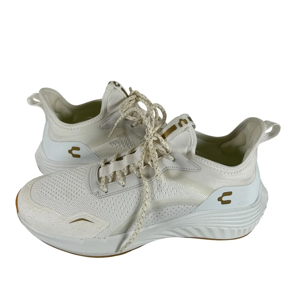 Charly White Gold Mesh Lace Up Athletic Running Sneakers Shoes Womens 10